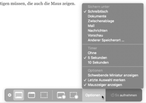 Das Programm Bildschirmfoto auf dem Mac