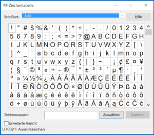 Windows Sonderzeichen Tabelle