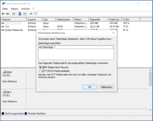 Festplatte initialisieren in Datenträgerverwaltung