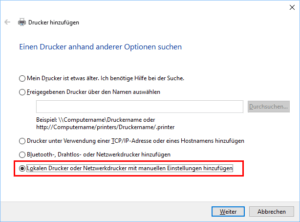 Lokalen Drucker manuell hinzufügen