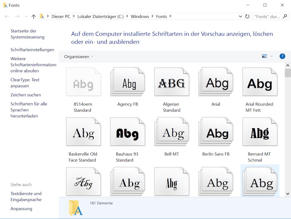 Windows Schriftarten Übersicht
