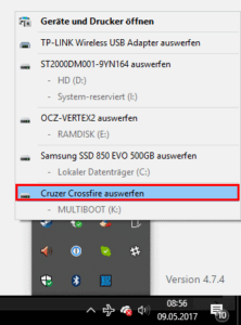 Liste von USB-Geräten für das Auswerfen. 