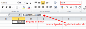 Bruchumwandlung in Excel