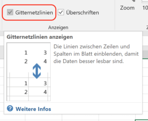 Excel alle Gitternetzlinien ausblenden