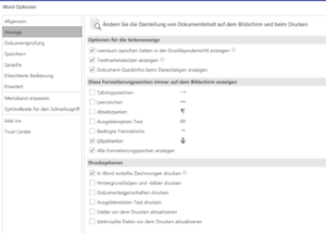 Optionen für Sonderzeichen in Word