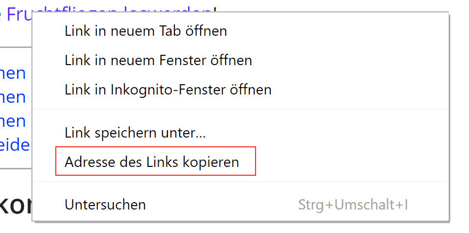 Chrome Adresse des Links kopieren