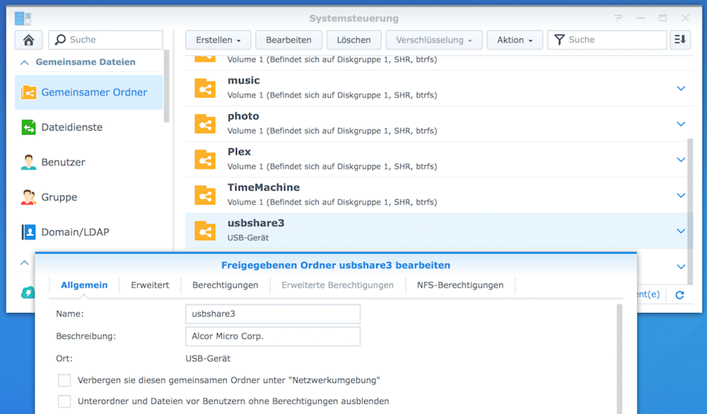 Auf der Diskstation eine externe Festplatte umbenennen