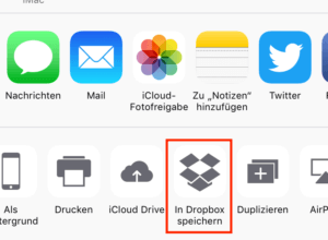 Schaltfläche, mit der man ein Bild in die Dropbox kopieren kann.