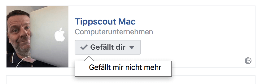 Gefällt mir entfernen in Facebook