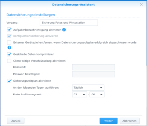 Synology Backup Datensicherugszeiten