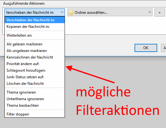 Thunderbird - mögliche Filteraktionen