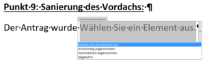 Wirkung der Auswahlliste im Fliesstext