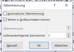 Word Silbentrennung - die Optionen