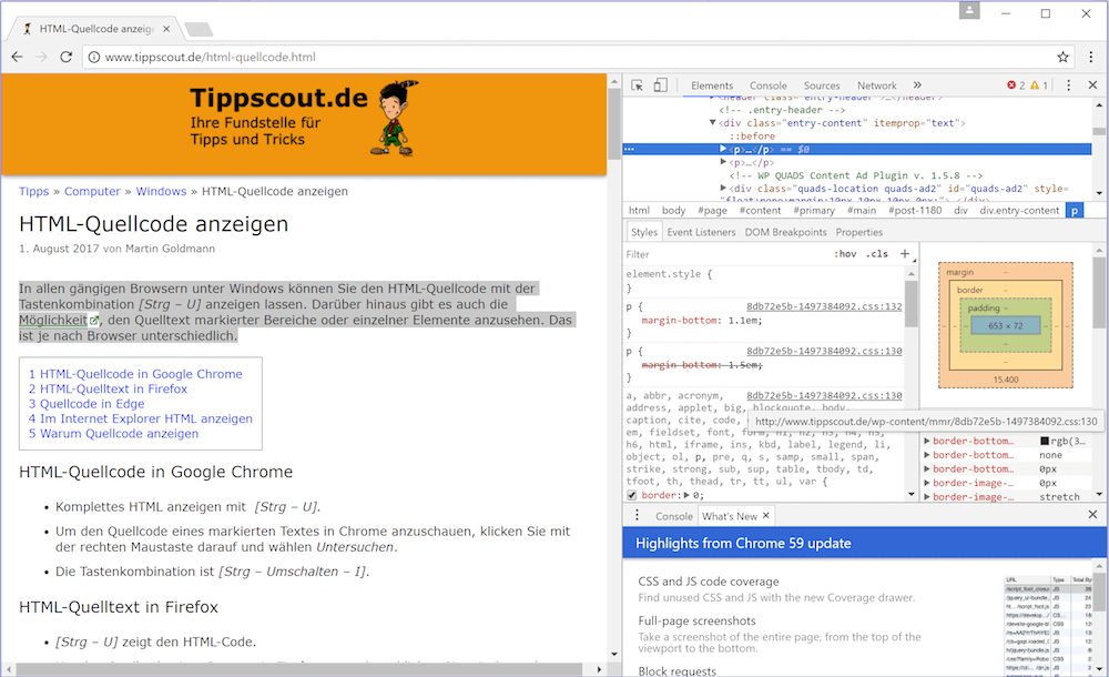 HTML-Quellcode in Chrome