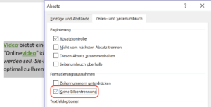 Silbentrennung verhindern in Absatz
