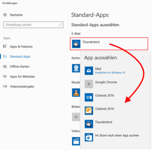 Standardprogramm für E-Mails auswählen