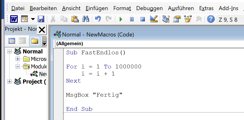 VBA-Makro abbrechen, wenn Schleife zu lang