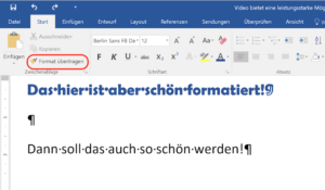 Formatierung kopieren mit dem Pinsel in Word