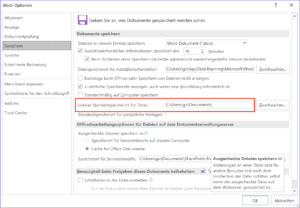 Standardordner in Word ändern
