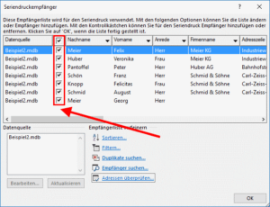 Word Serienbriefe -Empfängerliste bearbeiten