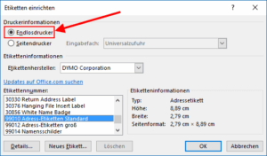 Etiketten Endlosdrucker