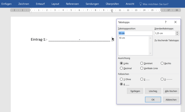 Word Linien F r L ckentexte Setzen Tippscout de