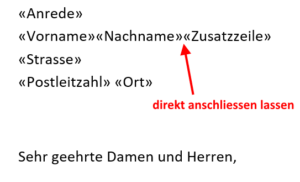 Word Serienbriefe - Leerzeile verhindern mit Regelassistent 1