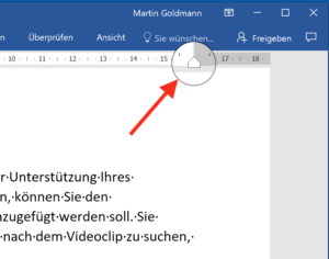 Absatzbreite in Word festlegen mit dem Lineal.