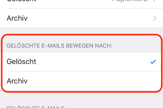 Mail löschen statt archivieren einstellen