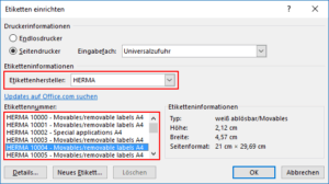Etikett einrichten