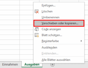 Excel - Arbeitsblatt verschieben oder kopieren