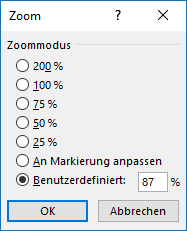 Excel - Fester Zoomfaktor