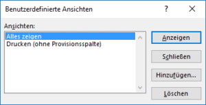 Excel - Verwaltung der Benutzerdefinierten Ansichten