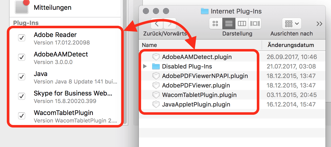 Safari-Plugins löschen in der Library