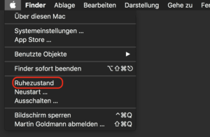 Ruhezustand aktivieren über Apfel-Menü