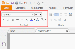 Zeichenoptionen bei der Eingabe von Text