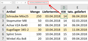 Kalenderwoche in Excel berechnen