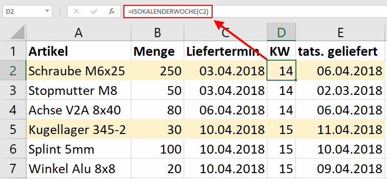 Kalenderwoche in Excel berechnen Tippscout de