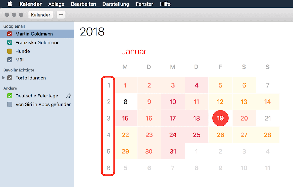 Kalenderwochen auf dem Mac
