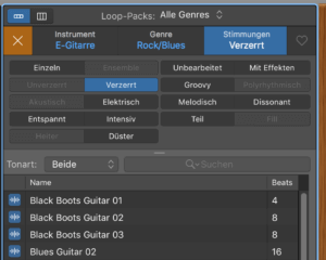 Garageband Loops filtern