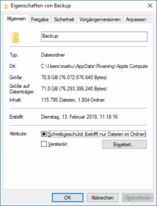 Größe des Backup-Ordners von iTunes