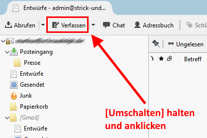 Schnell umschalten zwischen HTML-Mail und Textnachricht