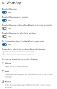 Windows-Benachrichtigungen - Optionen für eine App