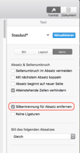 Apple Pages Silbentrennung aus Absatz entfernen