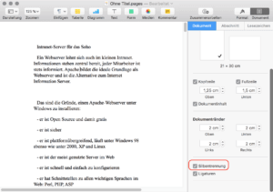 Silbentrennung in Apple Pages einschalten