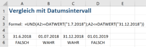 Excel Datum vergleichen mit Intervall