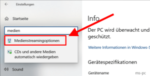 Medienoptionen in der Systemsteuerung von WIndows