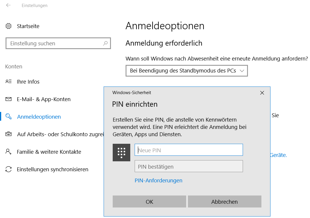 Windows PIN einrichten