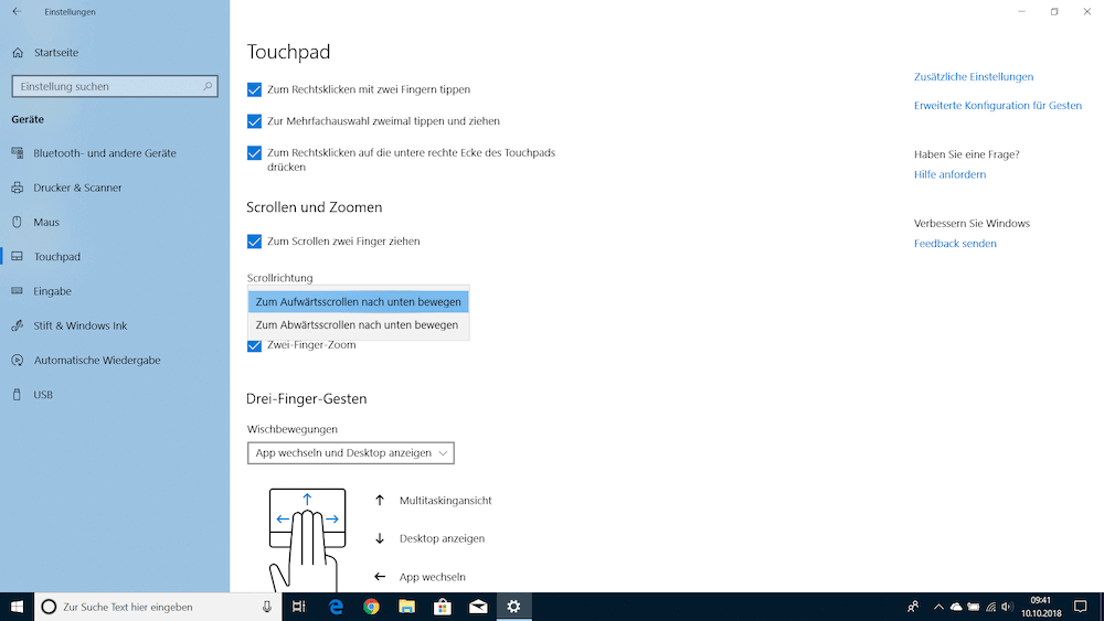 Windows Scrollrichtung des Touchpad umkehren so geht