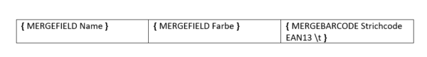 MergeBarcode ist die richtige Feldfunktion, um in Serienbriefen Barcodes zu erzeugen